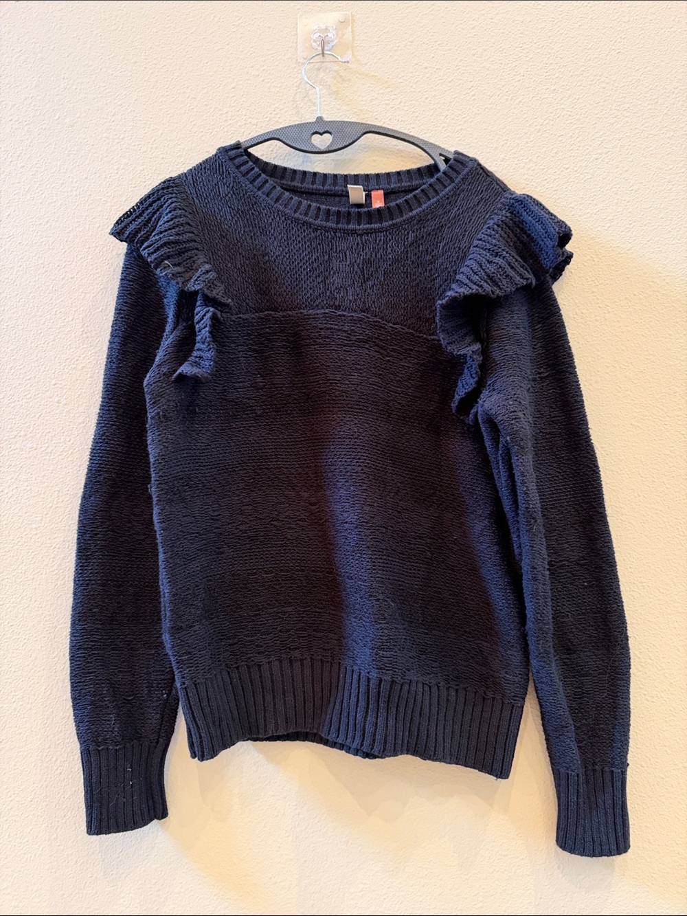 Womens Anthropologie Pilcro Black Ruffle Shoulder Sweater